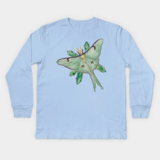 Actias luna with green fluorite points Kids Long Sleeve T-Shirt